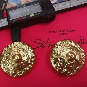 Schiaparelli Gold-Tone Textured Disc Clip Earrings